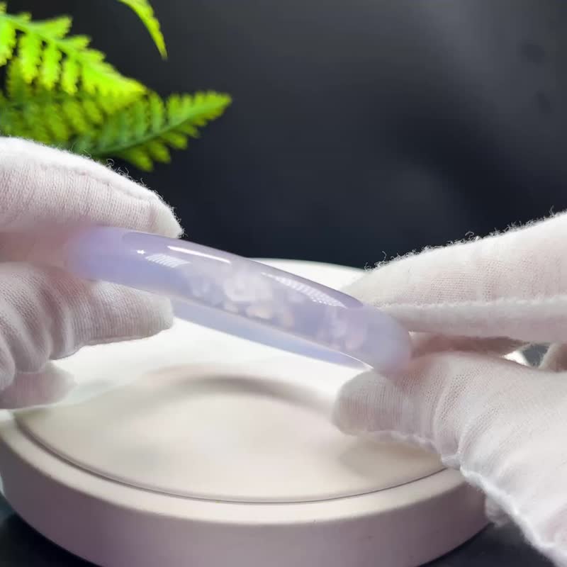 高品质 浅紫玛瑙手镯 56MM 高冰起刚干净圆条 冰片龙鳞 脉轮共鸣 - 手链/手环 - 半宝石 紫色