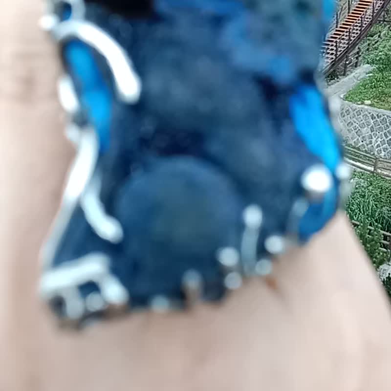 蓝铜矿原矿手工银戒 纯银戒指 ~**思念**~ Azurite Silver Ring - 戒指 - 纯银 