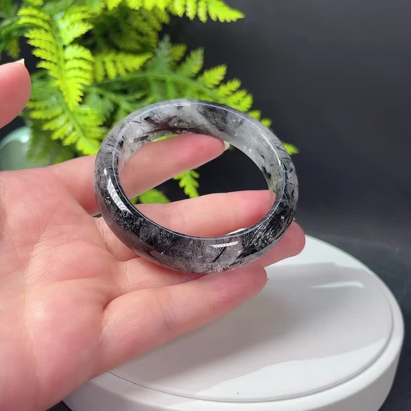 福利款 黑发晶手镯55MM 冰透共生黑碧玺发丝水晶手环 勇气开创力 - 手链/手环 - 水晶 黑色