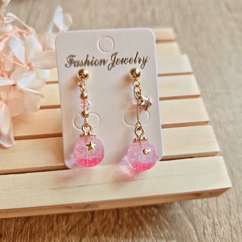 妍语手作 316医疗钢 耳环 气泡球 汽水 可爱 水晶球 夏天 彩虹 - 耳环/耳夹 - 树脂 多色