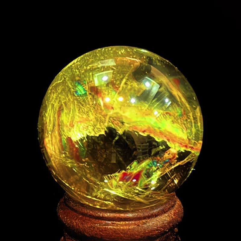大片彩虹光黄水晶能量球36MM  Rainbow Citrine Ball 黄水晶球 - 摆饰 - 水晶 黄色