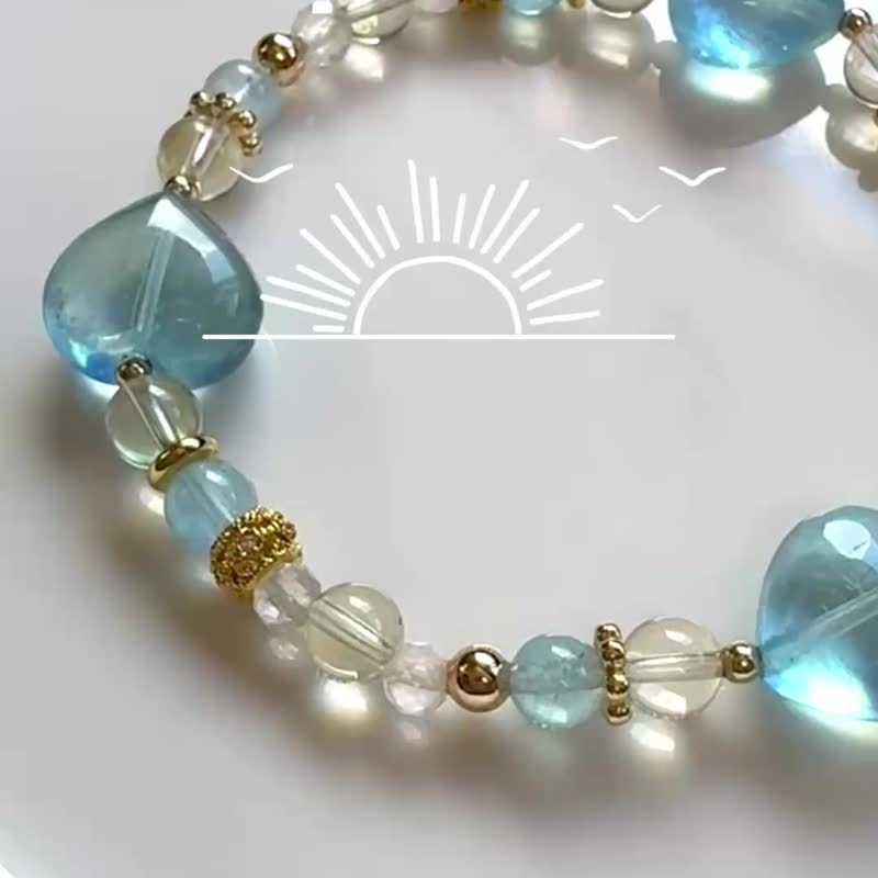 夏日心湖 海蓝宝 黄水晶 奶白晶 水晶手链 设计款手链 能量水晶 - 手链/手环 - 水晶 蓝色