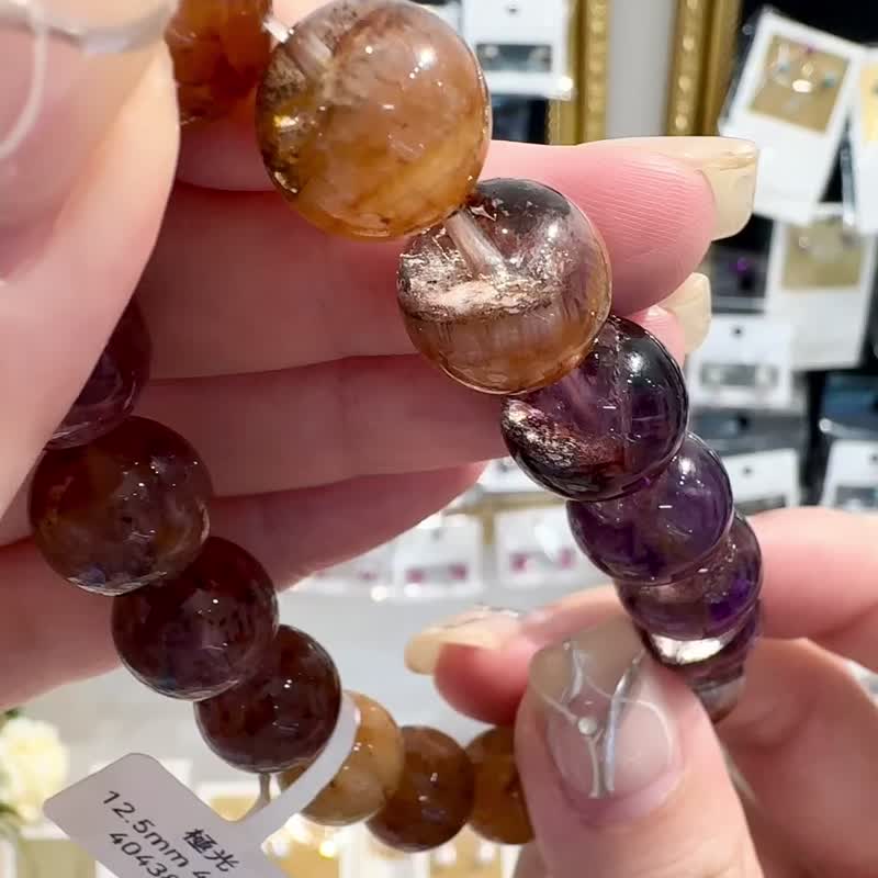 天然极光水晶麟光老矿浓色12.5mm47.71g手珠可通人体七轮提高灵性 - 手链/手环 - 水晶 多色