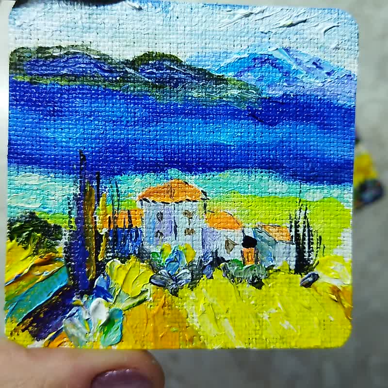 Set. Two small oil paintings on canvas. - 海报/装饰画/版画 - 棉 