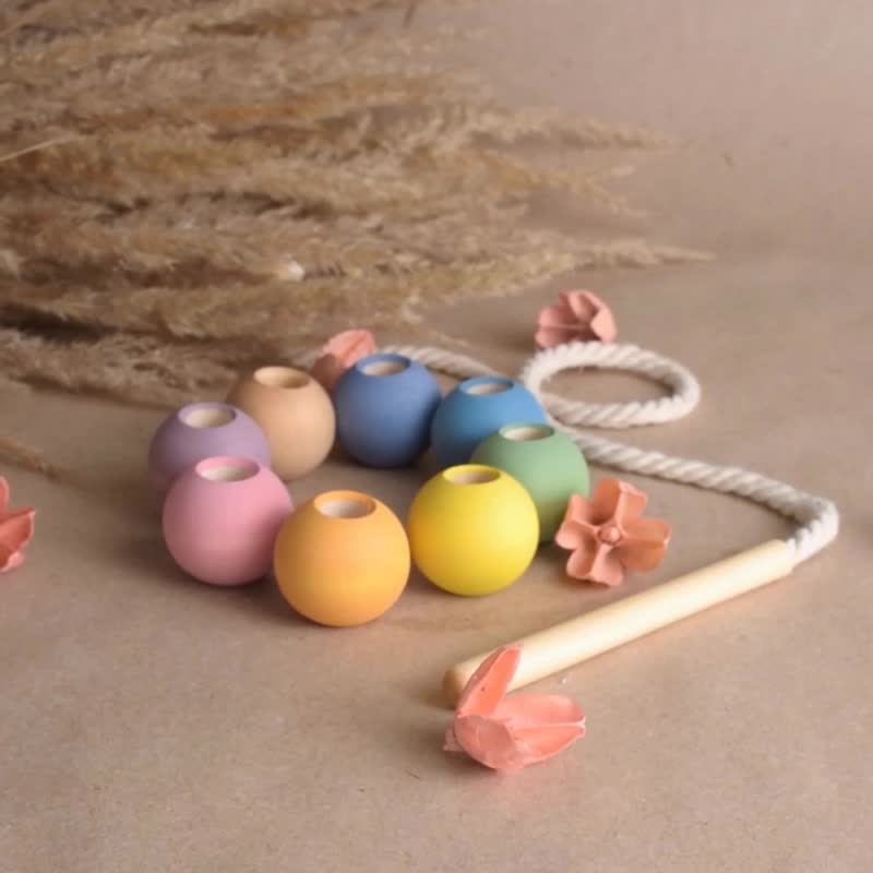 适合儿童蒙特梭利教育感官的柔和彩虹木质花边 - 玩具/玩偶 - 木头 粉红色