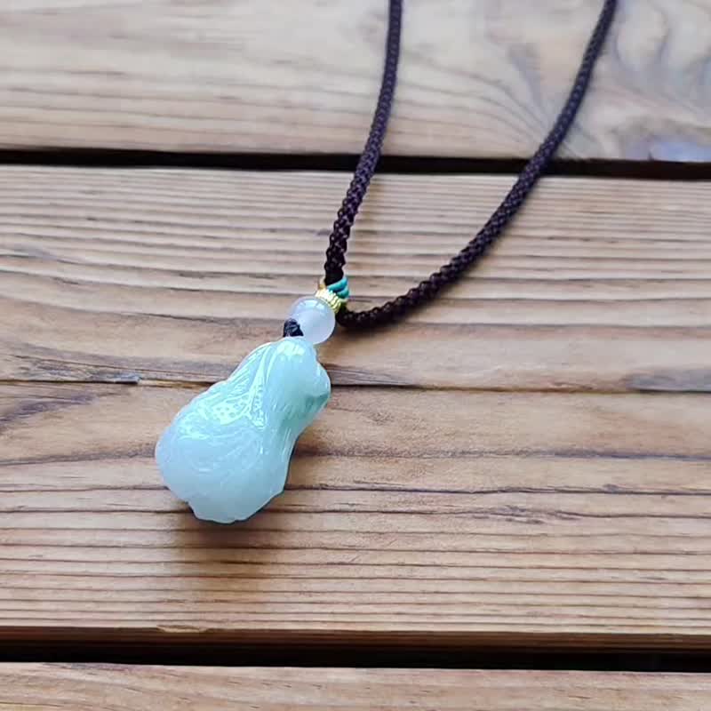亲翠 天然翡翠  1010M 百事来财 冰飘花圆滚小白菜调整式绳链 - 项链 - 玉石 多色
