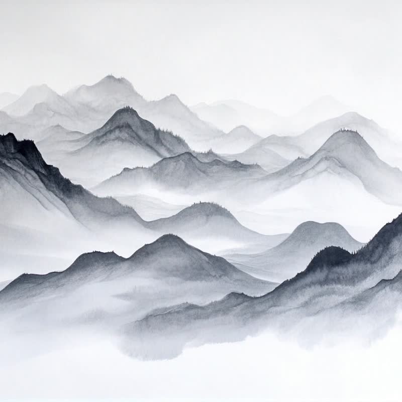 墨韵山形3 现代水墨东方禅意山水 客厅书房装饰 极简艺术微喷挂画 - 海报/装饰画/版画 - 棉 
