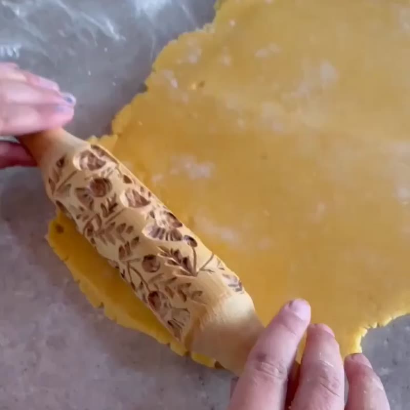 Rolling pin cookies Thistle textured patterns baking tools ,embossed rolling pin - 厨房家电 - 木头 咖啡色