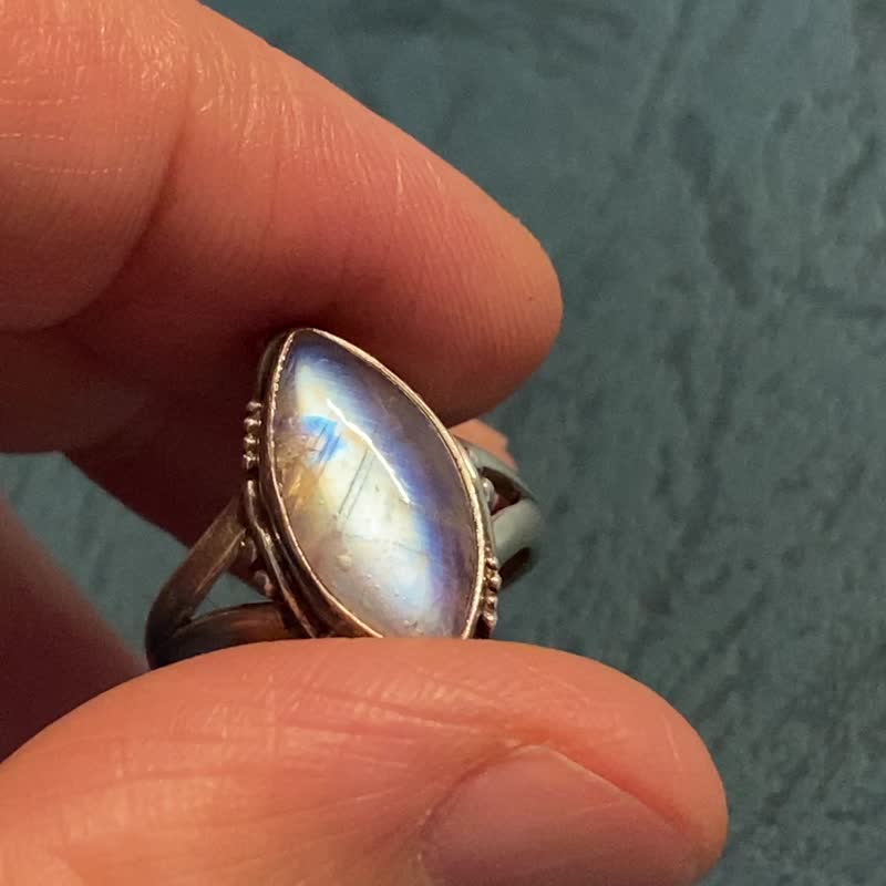 天然 月光石 戒指 尼泊尔 手工制 925纯银 - 戒指 - 半宝石 
