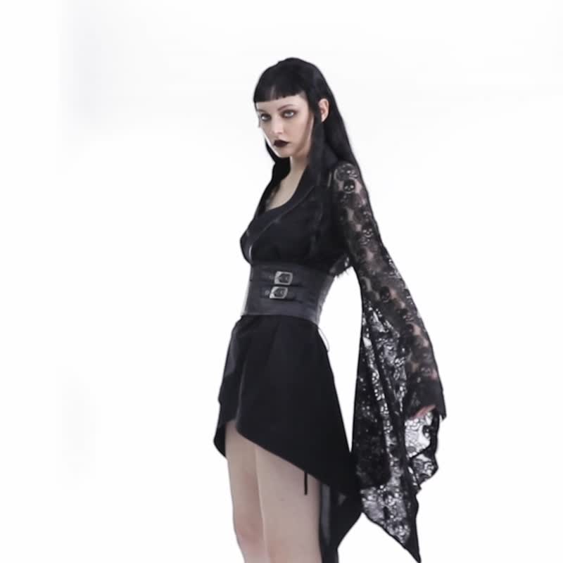 庞克荒魂祭司蕾丝和服外套 / 附腰封 / 两件套 - 女装休闲/机能外套 - 其他材质 黑色