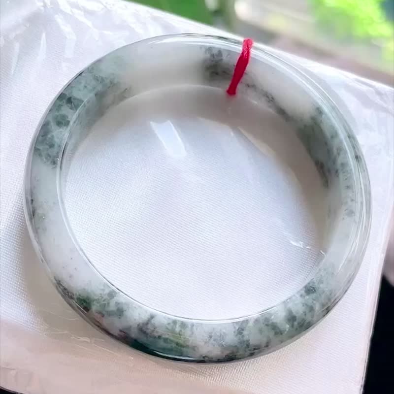 冰种 天然翡翠 缅甸 A玉 玉镯 • 糯冰乌鸡翡翠福镯 - 手链/手环 - 玉石 白色