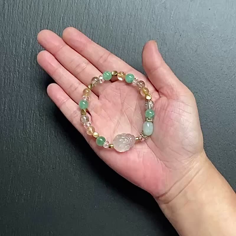 金发晶 碧玺绿发晶 绿草莓晶 白水晶 天河石渐层萤石龙龟黄铜手链 - 手链/手环 - 水晶 多色