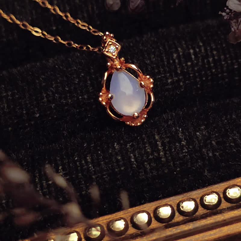 桃花•贵人•招财|高冰放光仙女粉紫水滴|缅甸A货翡翠纯银吊坠 - 项链 - 玉石 