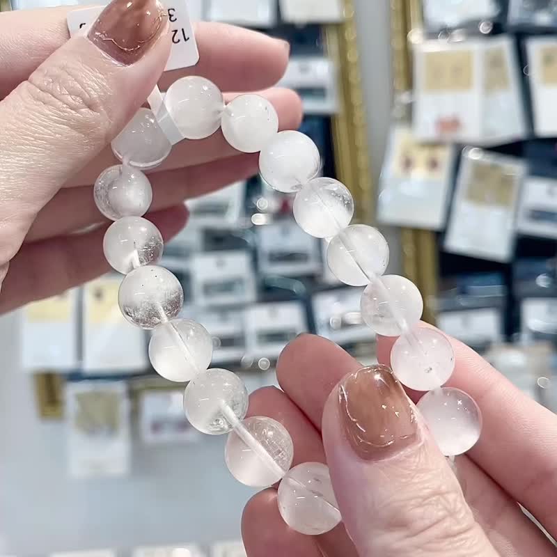 天使梦幻色雪白兔毛水晶手珠12.5mm45.2g平安护身符防小人消灾 - 手链/手环 - 水晶 白色