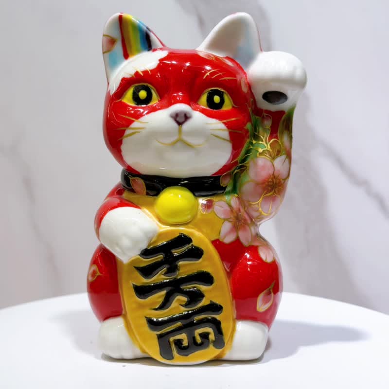 【樱耀恋彩】日本清水烧招财猫 | 赤涂 - 山樱 - 摆饰 - 瓷 红色