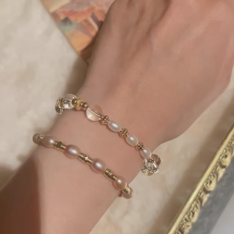 天然淡水珍珠白水晶手链 - 手链/手环 - 铜/黄铜 白色