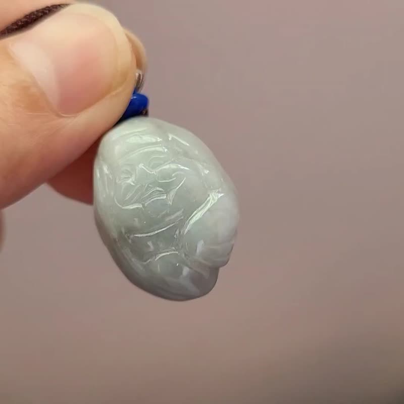 【亲翠】天然翡翠 冰蓝灰色原石土地公项链 | 佛系 | 有土斯有财 - 项链 - 玉石 绿色