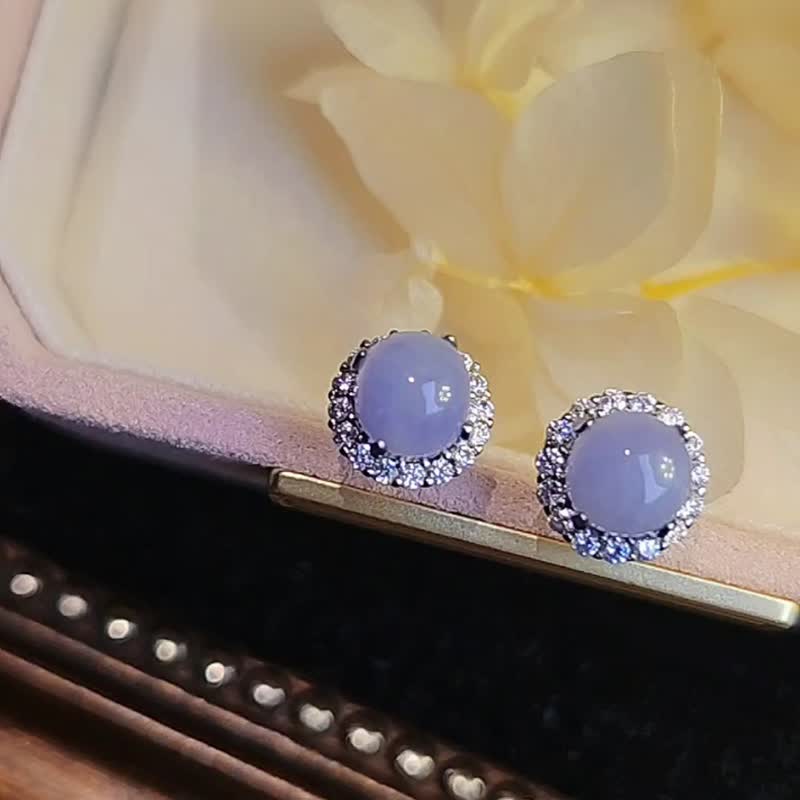 贵人运•桃花开|梦幻芭比粉紫|缅甸A货翡翠纯银简约耳环 - 耳环/耳夹 - 玉石 