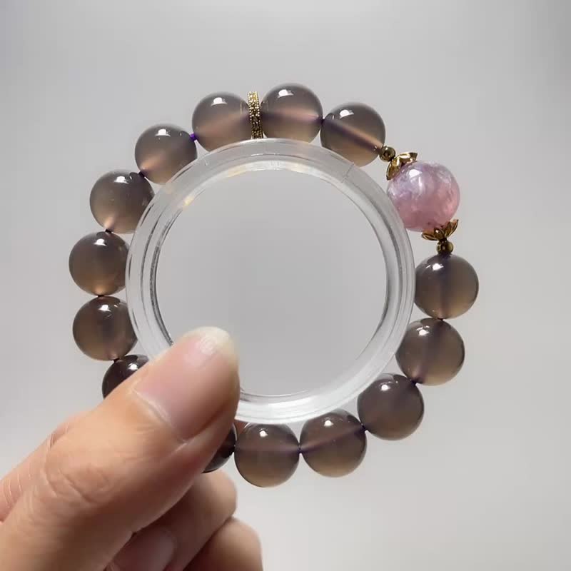 天然矿石 高等级烟紫玛瑙 12 mm 粉祖母晶 手链 - 手链/手环 - 宝石 紫色
