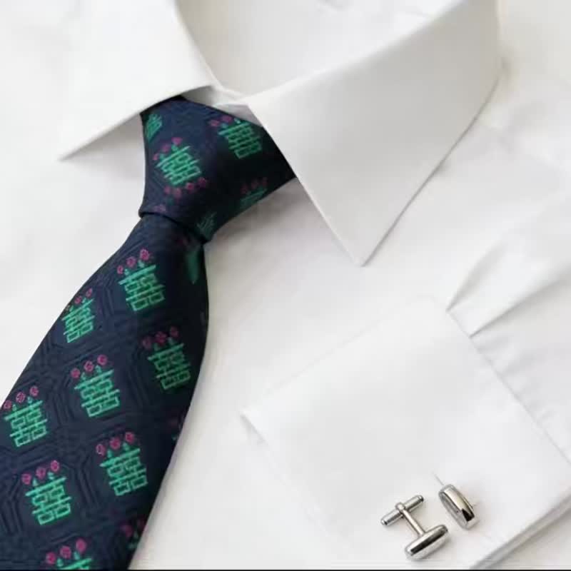 喜字刺繡領帶雅趣窄版領帶英倫風禮盒裝 - 领带/领带夹 - 棉．麻 多色