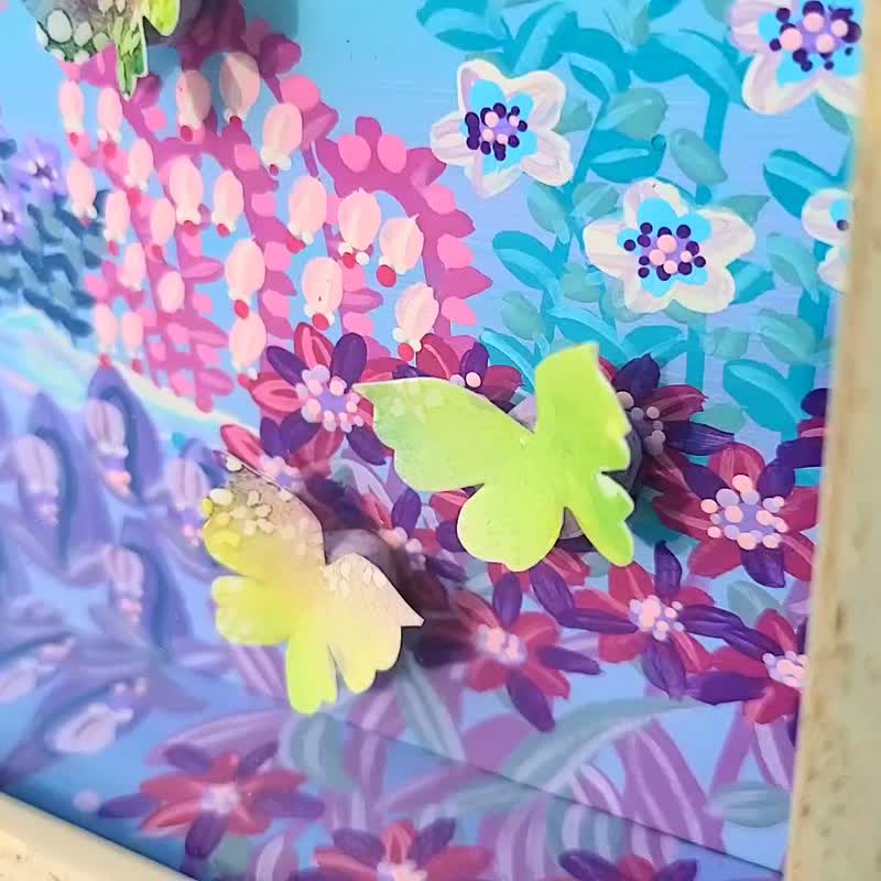 【花庭散步】独一无二原画 立体丙烯装饰画 蝴蝶花田 儿童房 - 海报/装饰画/版画 - 其他金属 粉红色