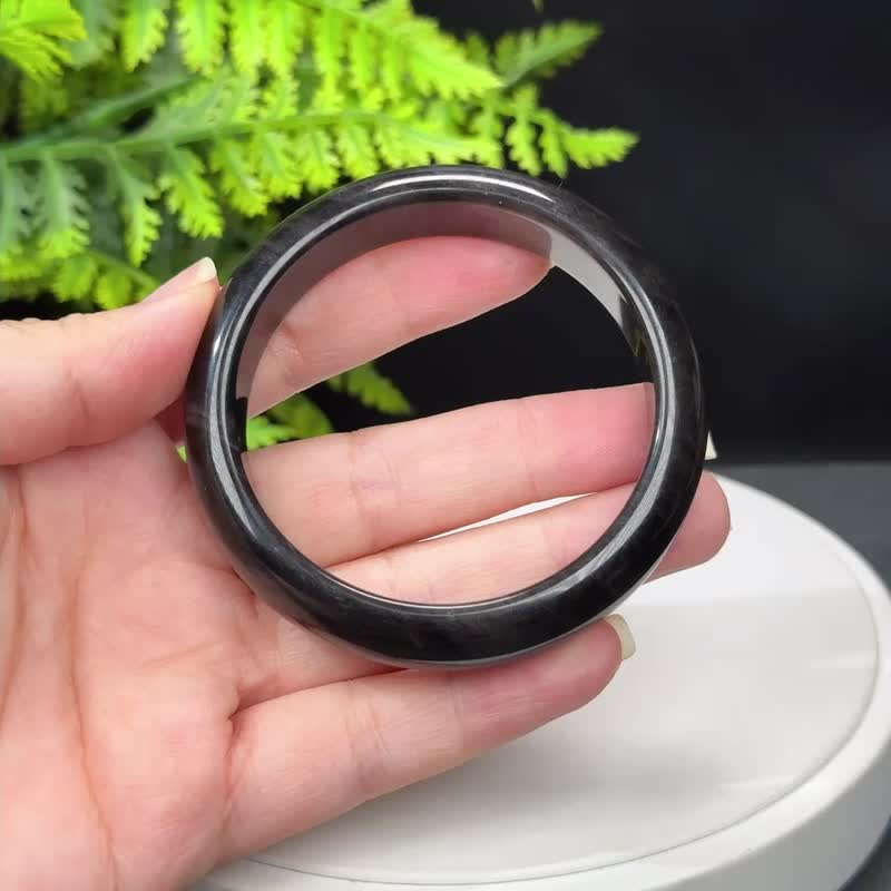 高品质 银曜石手镯 56+MM 玉化天眼银色黑曜石手环 耀眼灵动平安 - 手链/手环 - 半宝石 银色