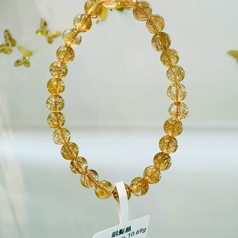 玻璃轻透料金闪闪铜发6.3-6.8mm10.69g辟邪挡煞逢凶化吉化解浊气 - 手链/手环 - 水晶 金色