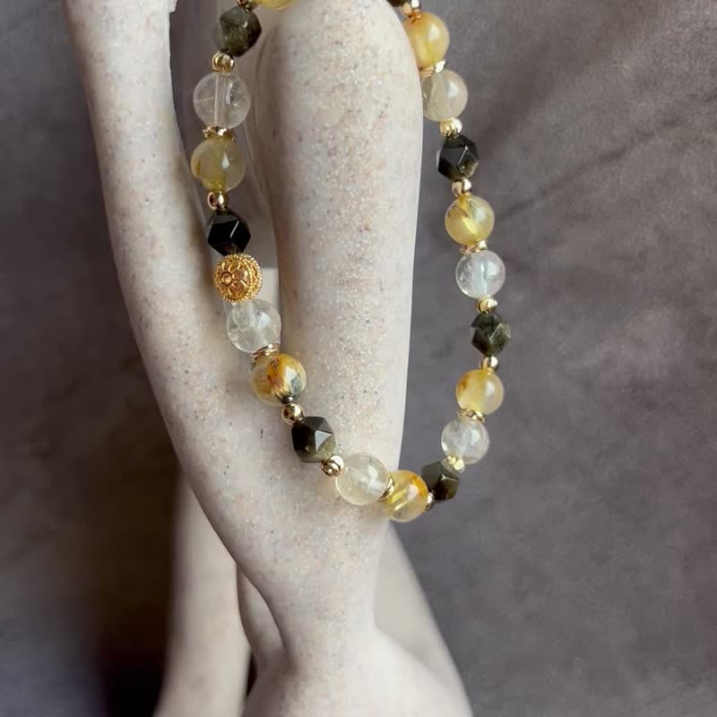 鎏金灵护 x 金曜石x钛晶x黄水晶 晶矿手串 - 手链/手环 - 半宝石 