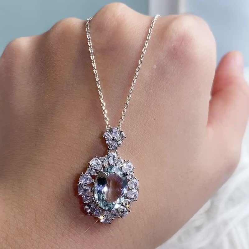 精品 海蓝宝 椭圆切割款 5.2拉 海蓝宝石 【一物一拍仅此一颗 - 项链 - 宝石 蓝色