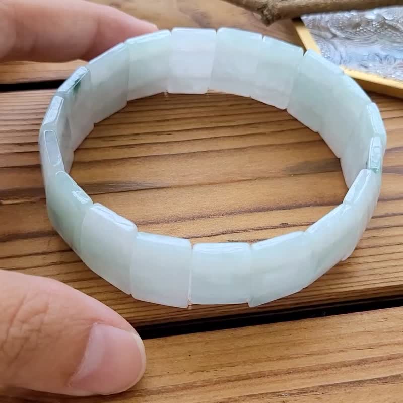 【纯翠】天然翡翠 冰果绿飘花透透种水极美手排19cm内 附台证 - 手链/手环 - 玉石 多色