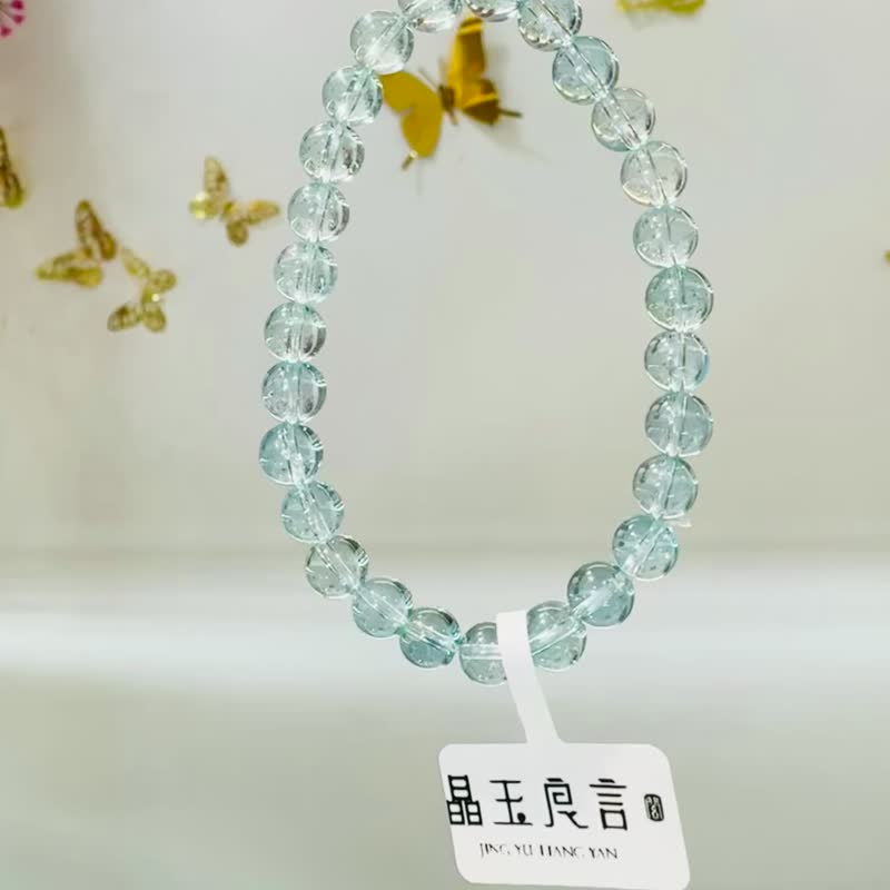 天空海蓝托帕石水晶6.5-6.8mm14.40g消除悲伤增加自信快乐吸引财 - 手链/手环 - 水晶 蓝色