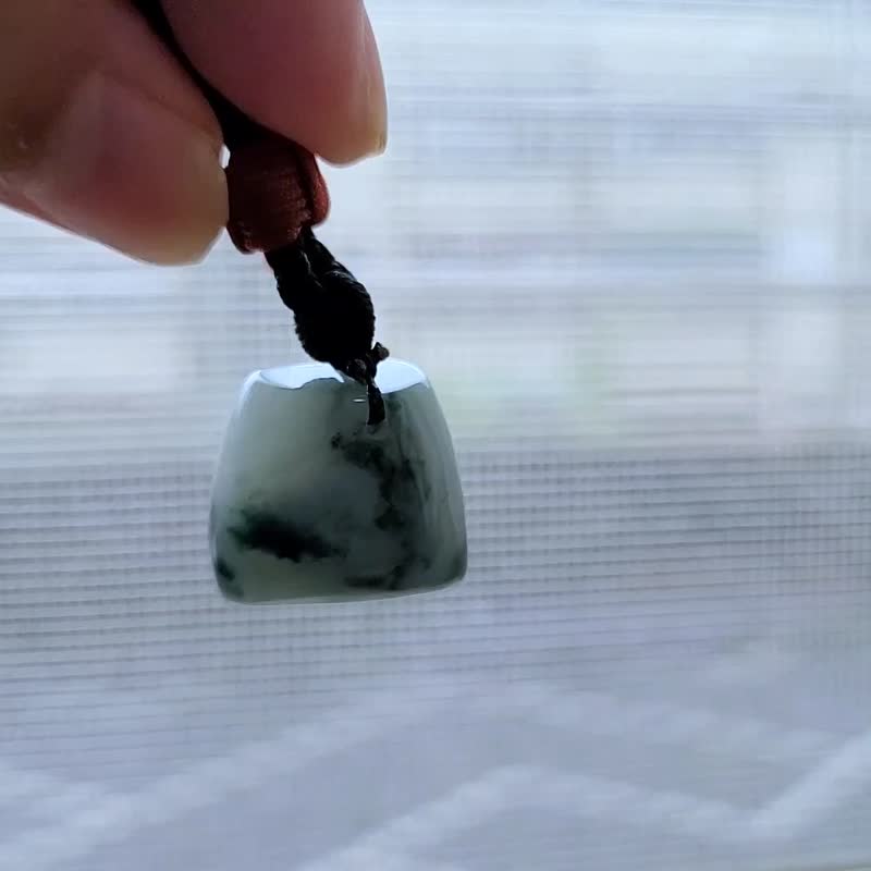 【亲翠】天然翡翠 冰飘墨水蓝绿花厚实包型原石调整项链 原石艺术 - 项链 - 玉石 多色