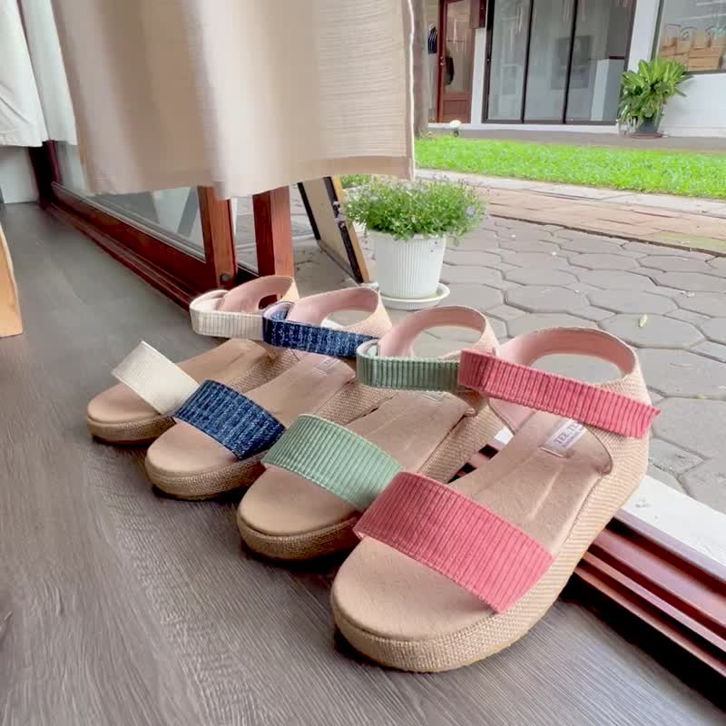 灯芯绒坡跟 - 手工制作 - 男女凉鞋 - 绣线 多色