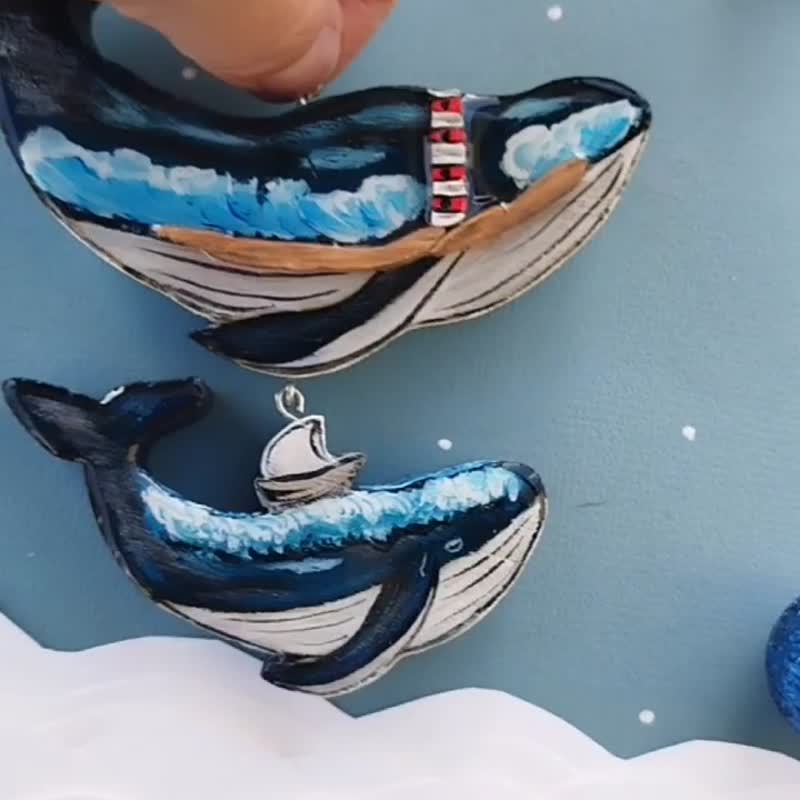 Whale ornaments decor - 墙贴/壁贴 - 木头 蓝色