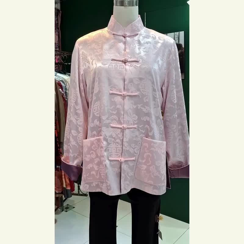 【VINTAGE 悦裳】新式改良复古新中式唐装 单面中性外套 (粉红糖) - 中性连帽卫衣/T 恤 - 聚酯纤维 粉红色