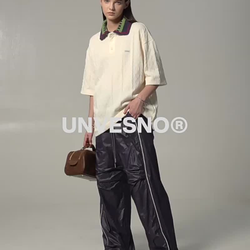 Unvesno (UN) 肌理感麻花纹路手工钩针POLO衫短袖T恤 SWS-1650 - 男装上衣/T 恤 - 棉 黑色