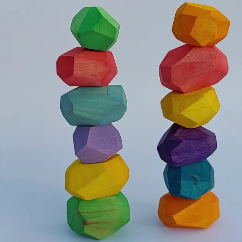 Balancing wood Building blocks Wood rocks Balance beam stoneWooden stacking rock - 玩具/玩偶 - 木头 多色