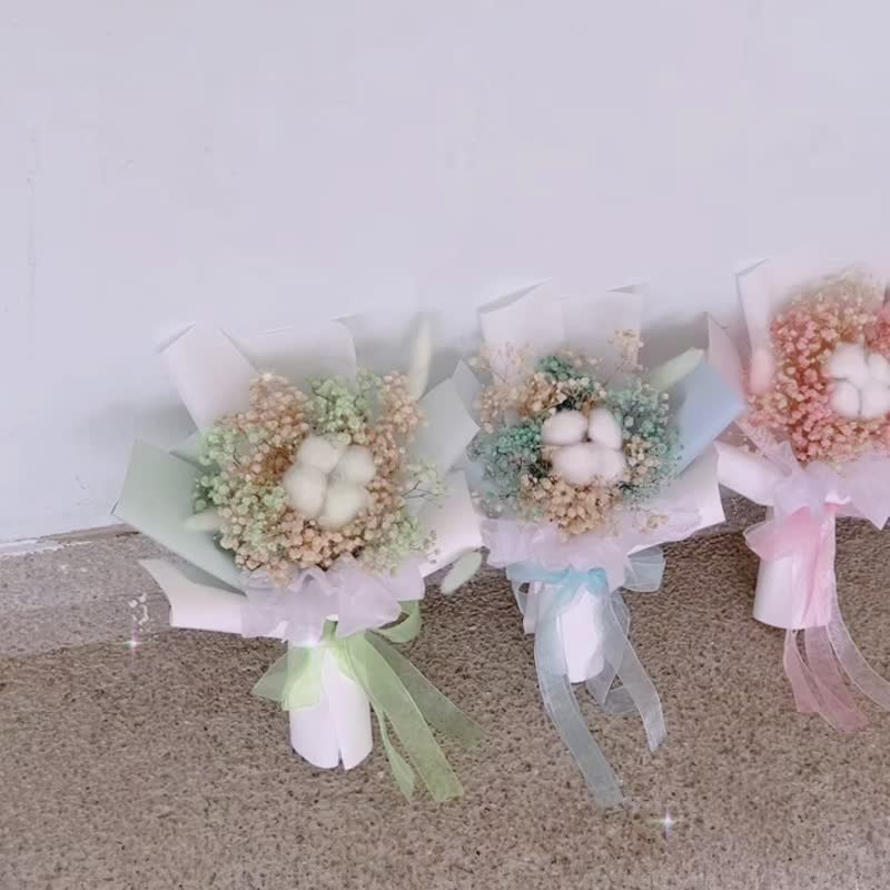 满天星棉花双色永生花花束 永生花花束 干花花束 毕业花 礼物 - 干燥花/捧花 - 植物．花 