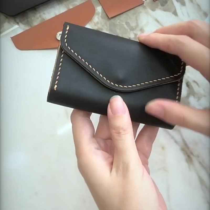 手工缝制 定制礼物 撞色名片夹 卡片套 卡包可刻字 头层牛皮 - 名片夹/名片盒 - 真皮 