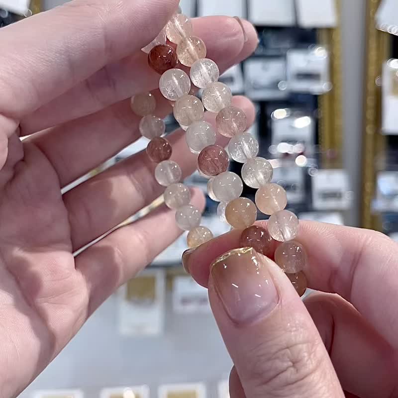 精品拉丝通透闪闪仙女粉色系彩兔毛水晶7.5mm消除负面增加自信 - 手链/手环 - 水晶 多色