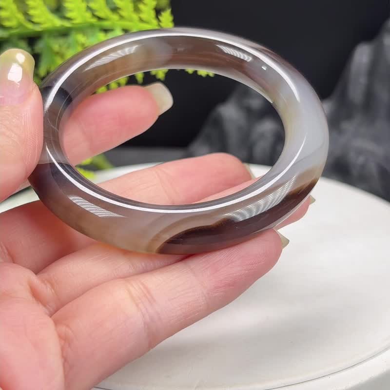 多彩玛瑙手镯 53MM 冰润起光天眼千层圆条玉髓手环 护身辟邪平安 - 手链/手环 - 半宝石 