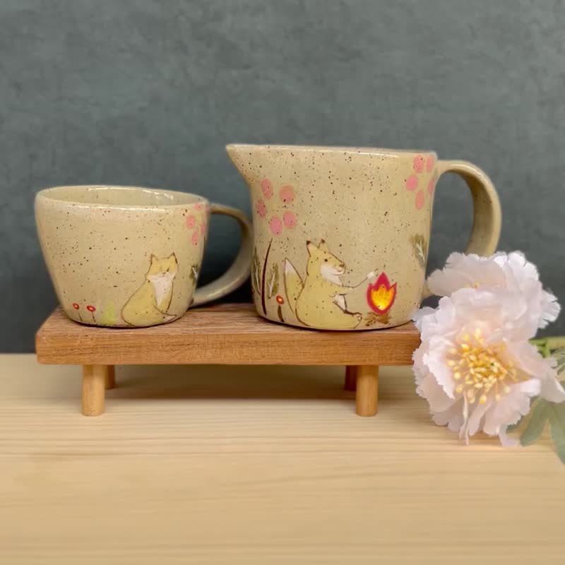A Lu 萌狐狸陶壶及杯组/礼物 手作手绘 原创仅此一件 - 茶具/茶杯 - 陶 多色