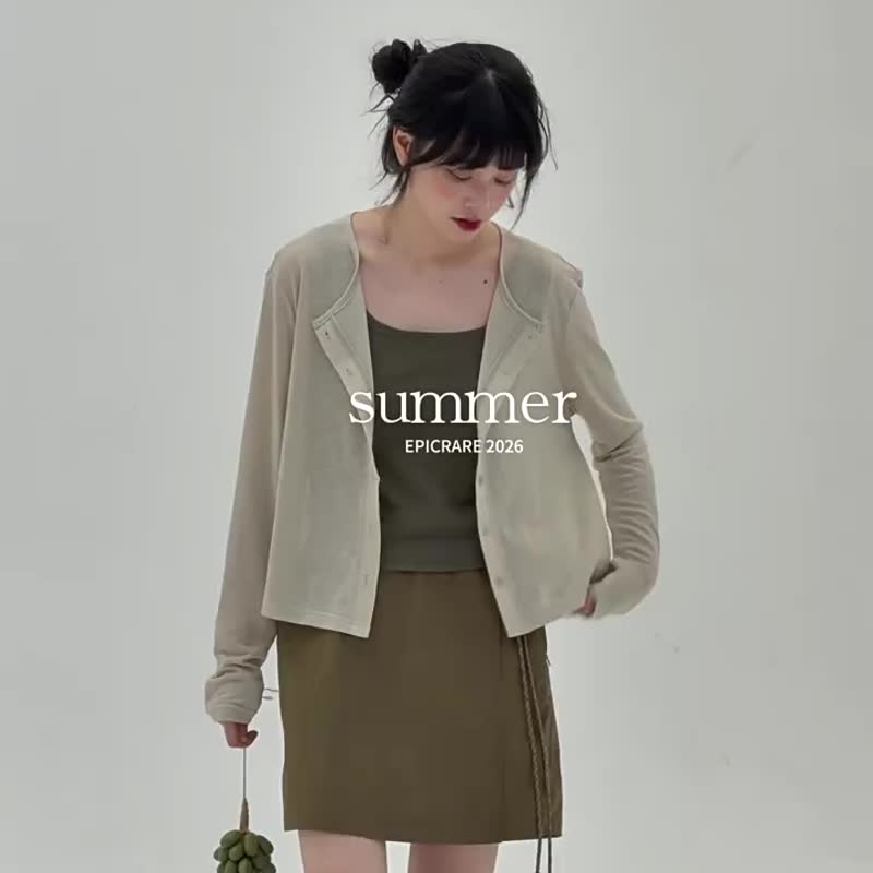 卡其色 涼感防曬小開衫 基礎款溫柔長袖開衫 夏季薄款上衣 - 女装衬衫 - 其他人造纤维 卡其色