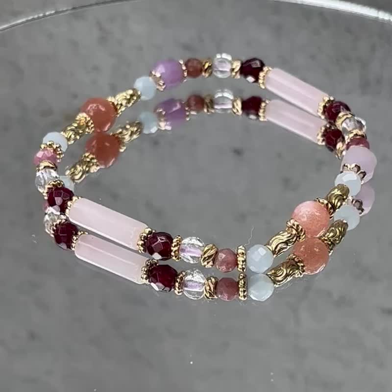 自信人缘 橙月光石 粉晶 石榴石 海蓝宝 天然水晶手链 - 手链/手环 - 水晶 