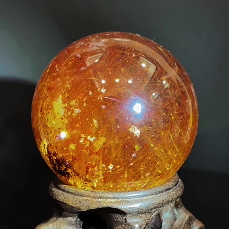 超珍贵毕业级稀有金红发晶球共生彩幽灵 52mm 发晶球 幽灵水晶球 - 摆饰 - 水晶 多色