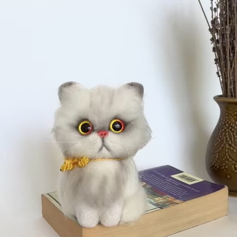 微型猫玩具。 毛毡猫礼物 - 玩偶/公仔 - 羊毛 白色