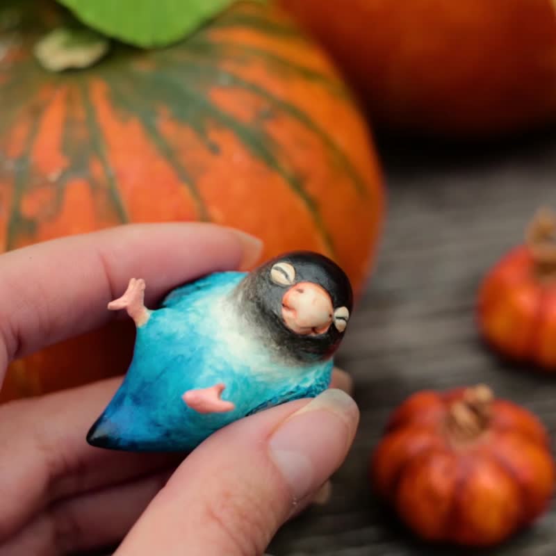 Original  Art Supplies Clay Parrot Lovebird Brush Rest Brush Holder Kawaii - 玩偶/公仔 - 粘土 蓝色