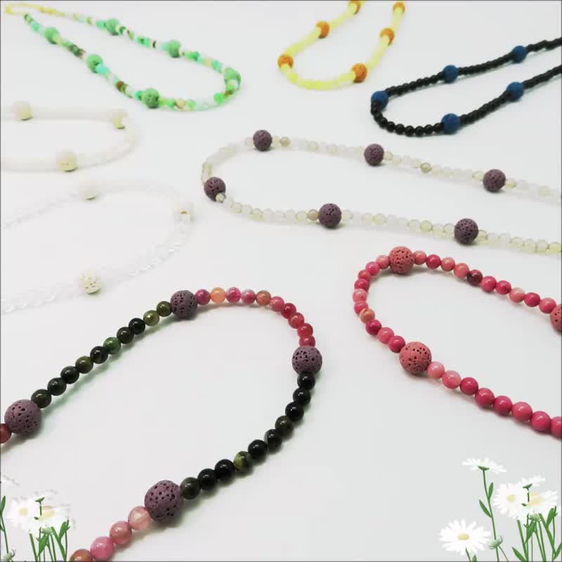 祝福串珠颈链 宝石x香氛石项链 8选1 可滴入精油扩香 链长可调 - 项链 - 半宝石 多色