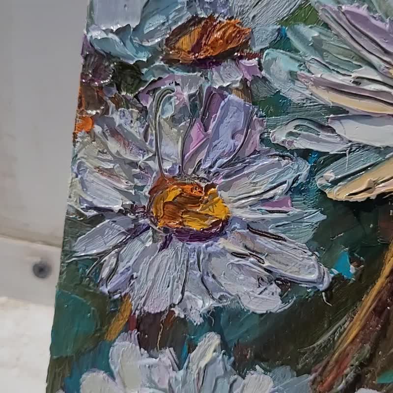 Melancholy Daisies, Summer Painting, IMPASTO Floral Painting, Custom Floral Art - 墙贴/壁贴 - 其他材质 白色