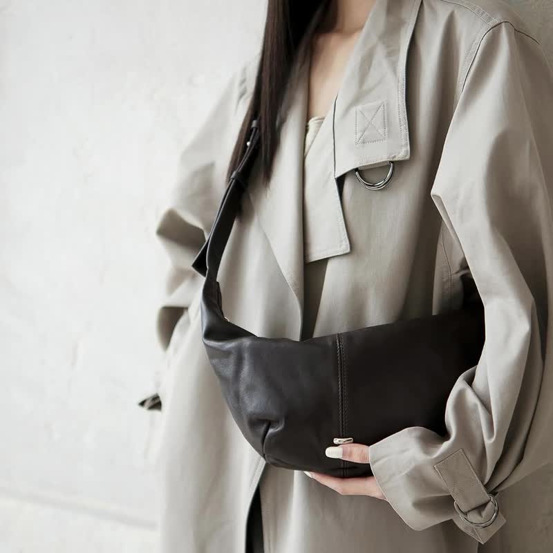 sobag高级气质超软真皮斜挎饺子女包质感单肩手提斜挎月牙牛角包 - 侧背包/斜挎包 - 真皮 咖啡色